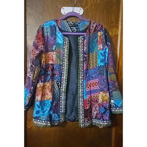 Zanzea women's ethnic patchwork print open-front jacket